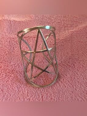 Pamela Love Brass Pentagram Star Cuff Bracelet Silvertone Adjustable Rare